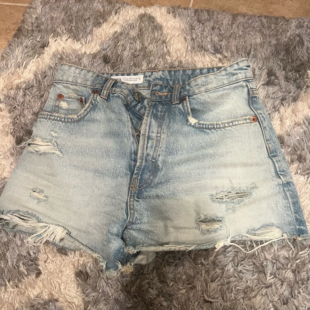 Zara Blue Distressed Jean Shorts Vintage Style